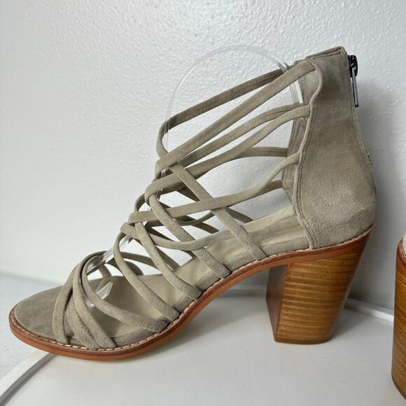St. Sana Heels Joe Sandals Strappy Suede Leather Block Heel Open Toe Taupe 9 - Picture 9 of 12